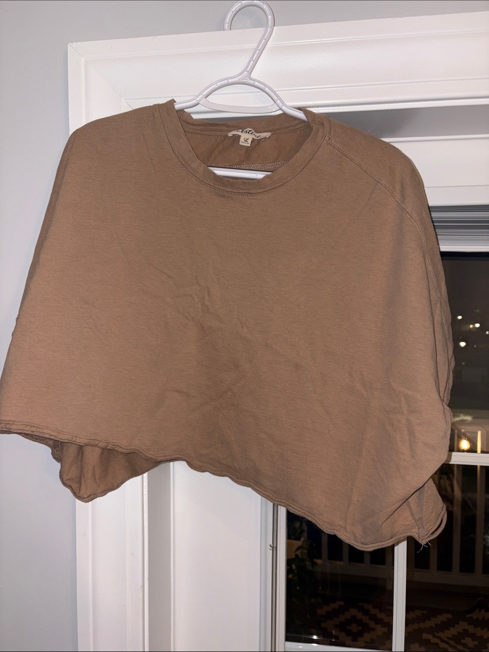 Listicle Asymmetrical Cropped Crewneck Top in Brown
